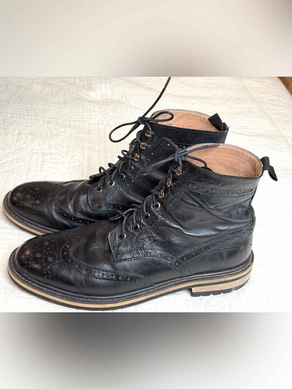 1901 Aberdeen Men’s Black Wingtip Leather Boots Sz 11 Baroque Leather Clean